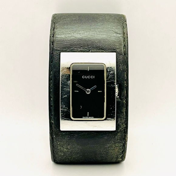 For Parts: Gucci 7800L Swiss Made Black Dial St. Steel/Leather Ladies Watch READ - Picture 1 of 15